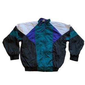 Vintage Active Wear Windbreaker Zip Jacket Large Blue Black White Green